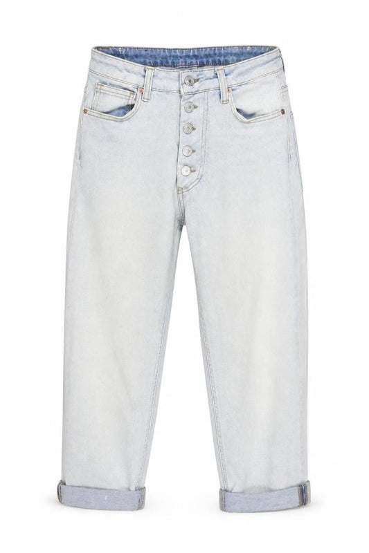 Front view of Poco by Pippa Women's Blue Button Crop Slim Fit Jeans Size 8S