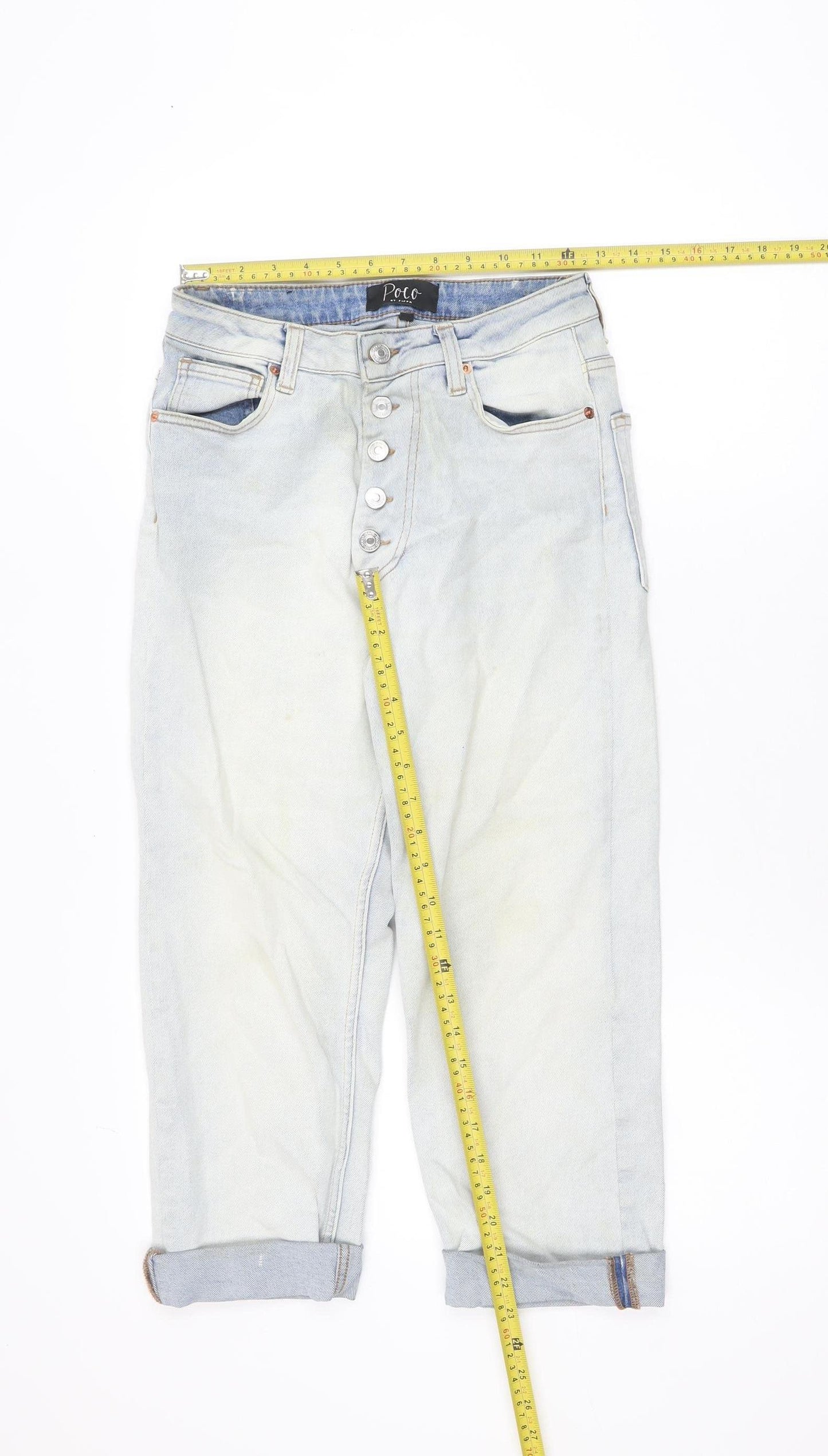 Poco by Pippa Women's Blue Button Crop Slim Fit Jeans Size 8S
