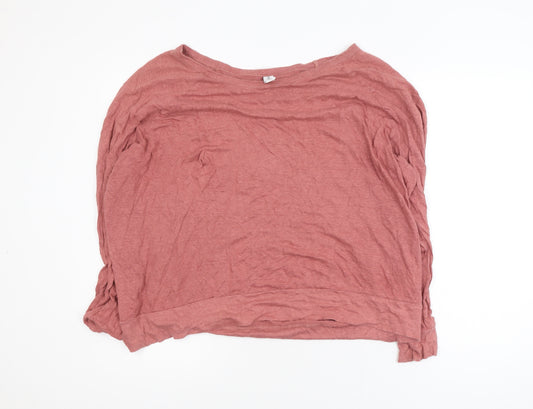 FatFace Women’s Pink Linen Relaxed Boat Neck Long Sleeve Top L