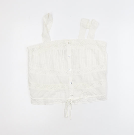 River Island Women’s White Cotton Lace Camisole Blouse Size 8