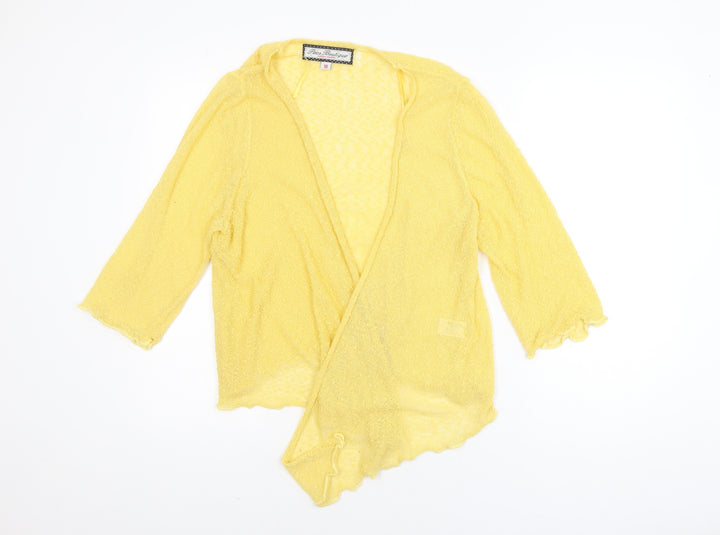 Paco Boutique Women's Yellow Open Knit 3/4 Sleeve Cardigan Size 18