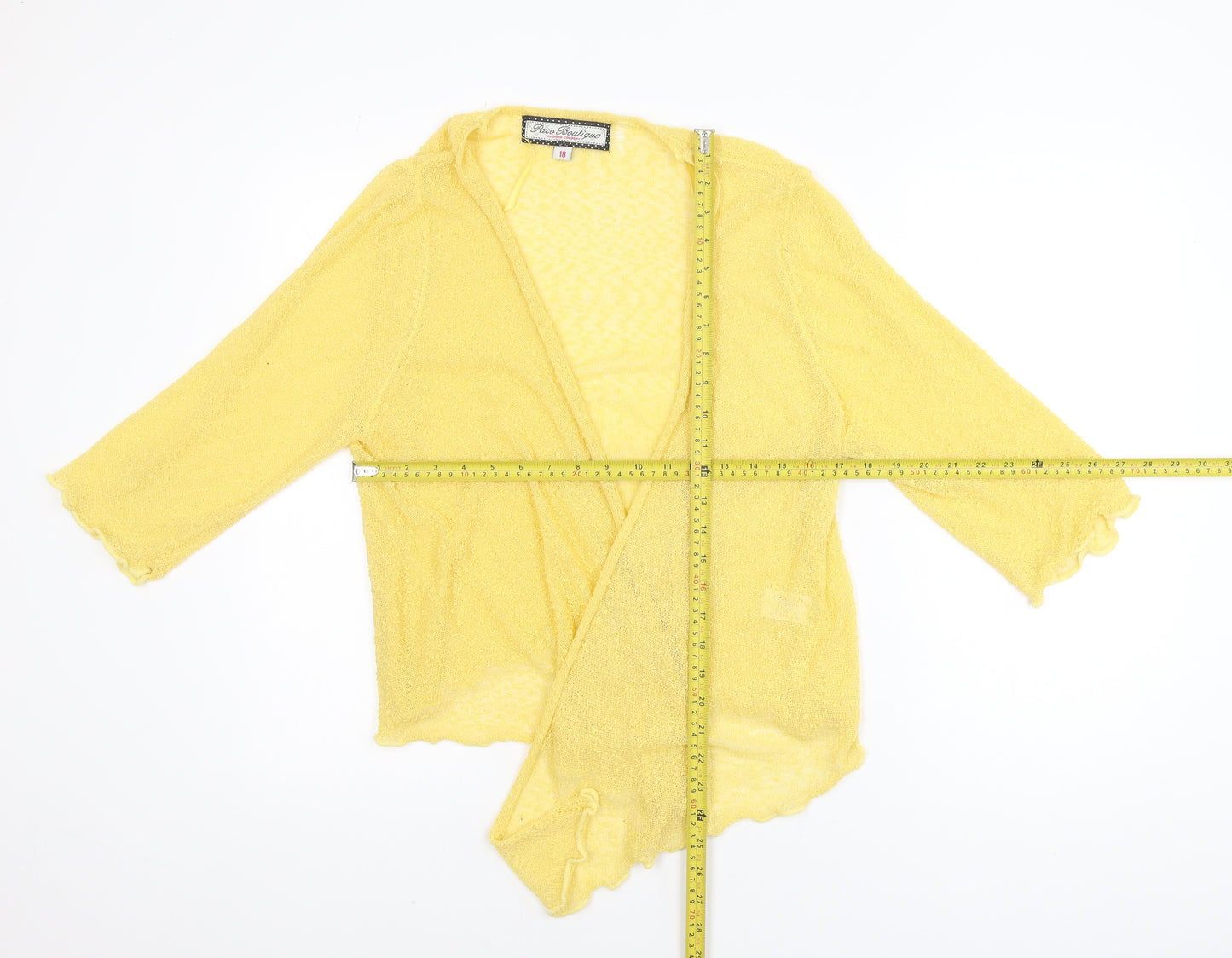 Paco Boutique Women's Yellow Open Knit 3/4 Sleeve Cardigan Size 18