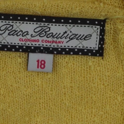 Paco Boutique Women's Yellow Open Knit 3/4 Sleeve Cardigan Size 18
