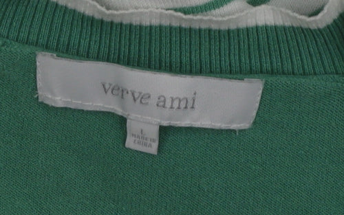 Verve Ami Women's Green Striped Long Sleeve Cardigan Size L