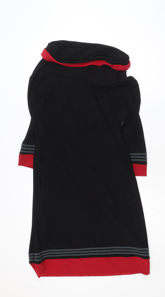 Joseph Ribkoff Women Black Shift Dress Size 16 Cowl Neck 3/4 Sleeve