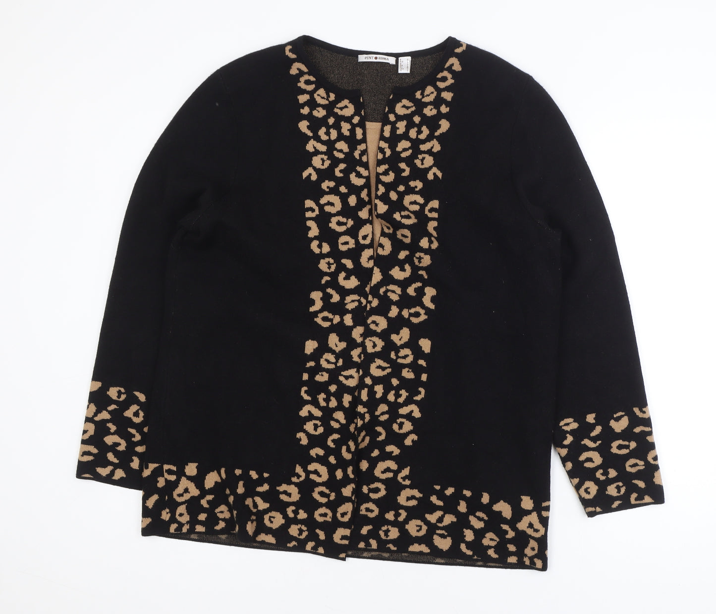 Punt Roma Women's Black Leopard Print Long Sleeve Cardigan Size L