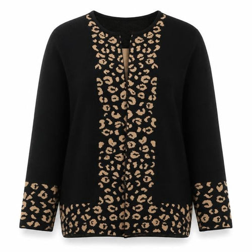 Punt Roma Women's Black Leopard Print Long Sleeve Cardigan Size L