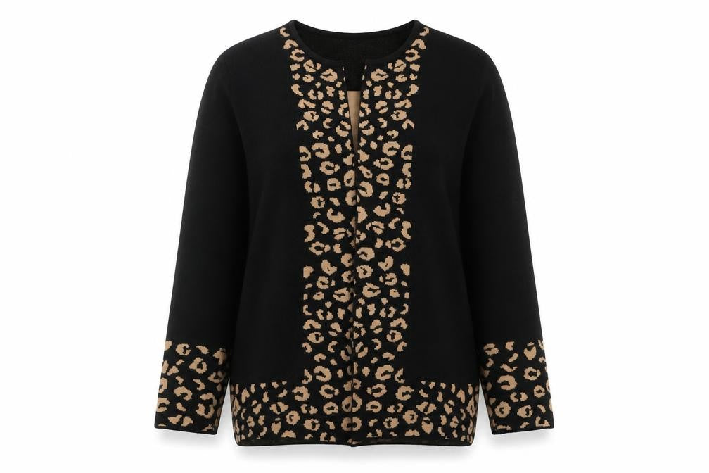 Punt Roma Women's Black Leopard Print Long Sleeve Cardigan Size L