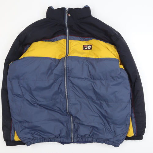 Fila Men's Blue Colourblock Puffer Jacket XL Retro Winter Coat