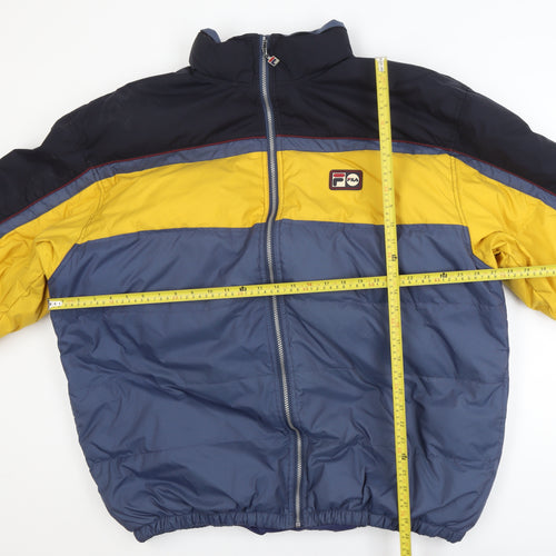 Fila Men's Blue Colourblock Puffer Jacket XL Retro Winter Coat