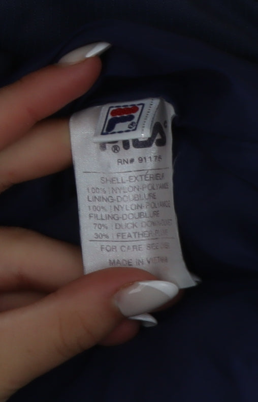 Fila Men's Blue Colourblock Puffer Jacket XL Retro Winter Coat
