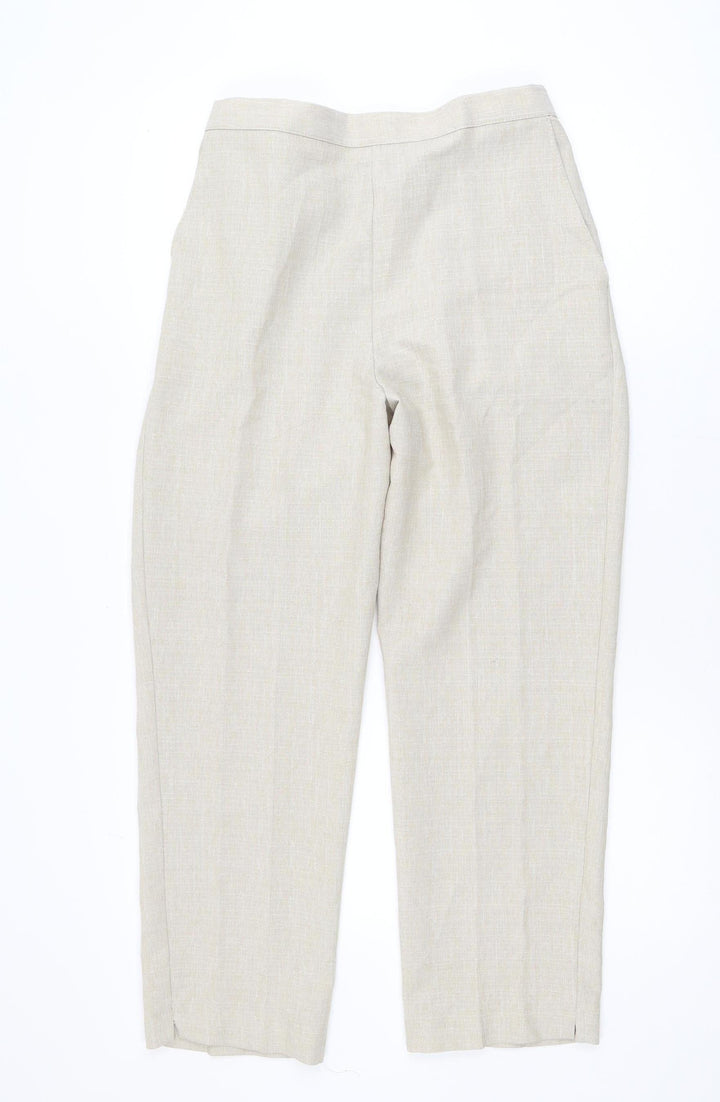 Bassini Womens Beige Size 14 Straight Leg Elastic Waist Trousers