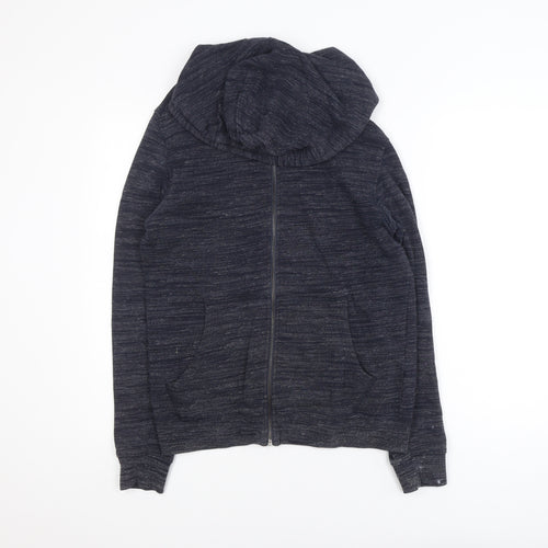 Zara Men Blue M Hooded Cotton Full Zip Casual Jacket