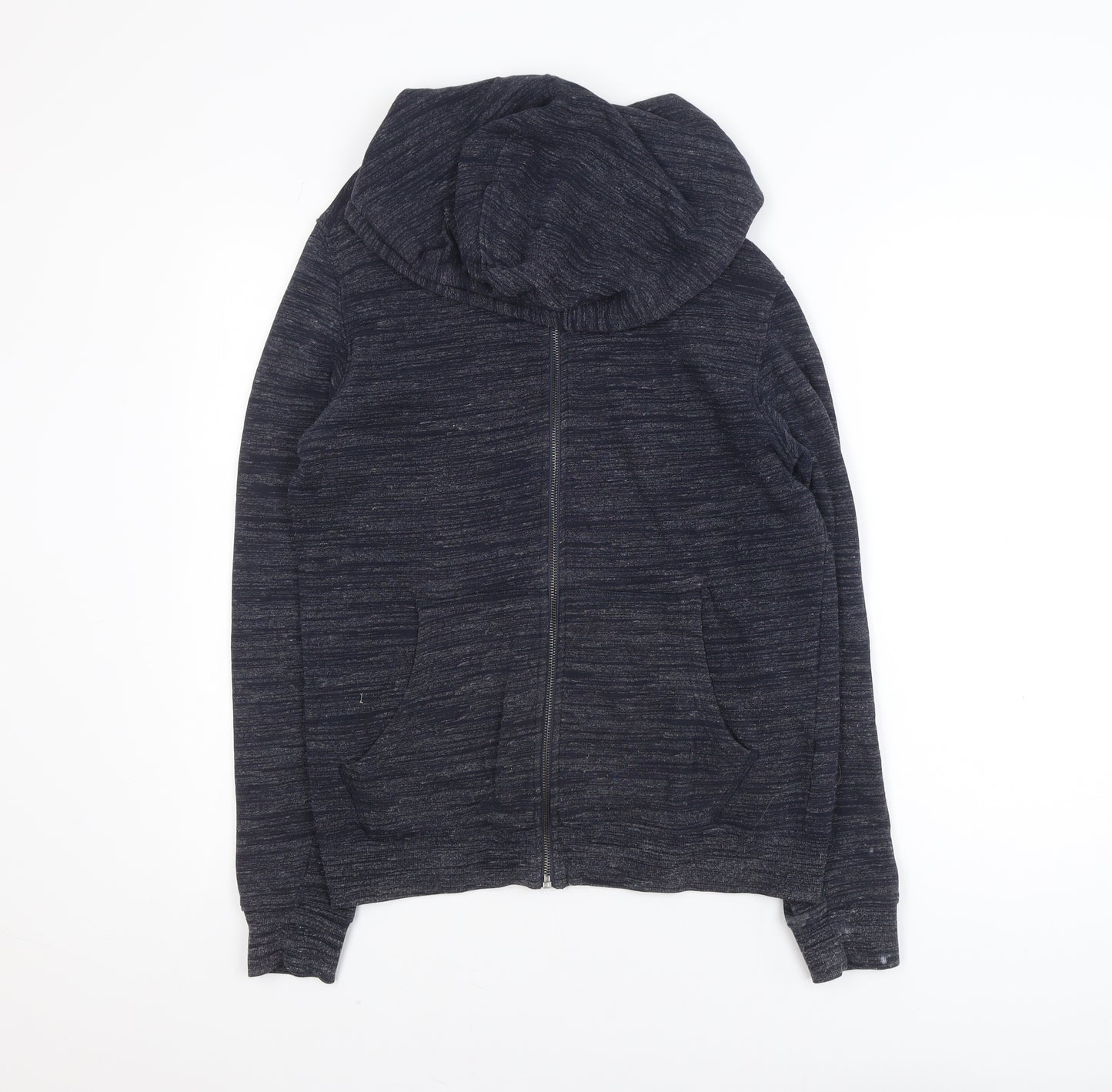 Zara Men Blue M Hooded Cotton Full Zip Casual Jacket