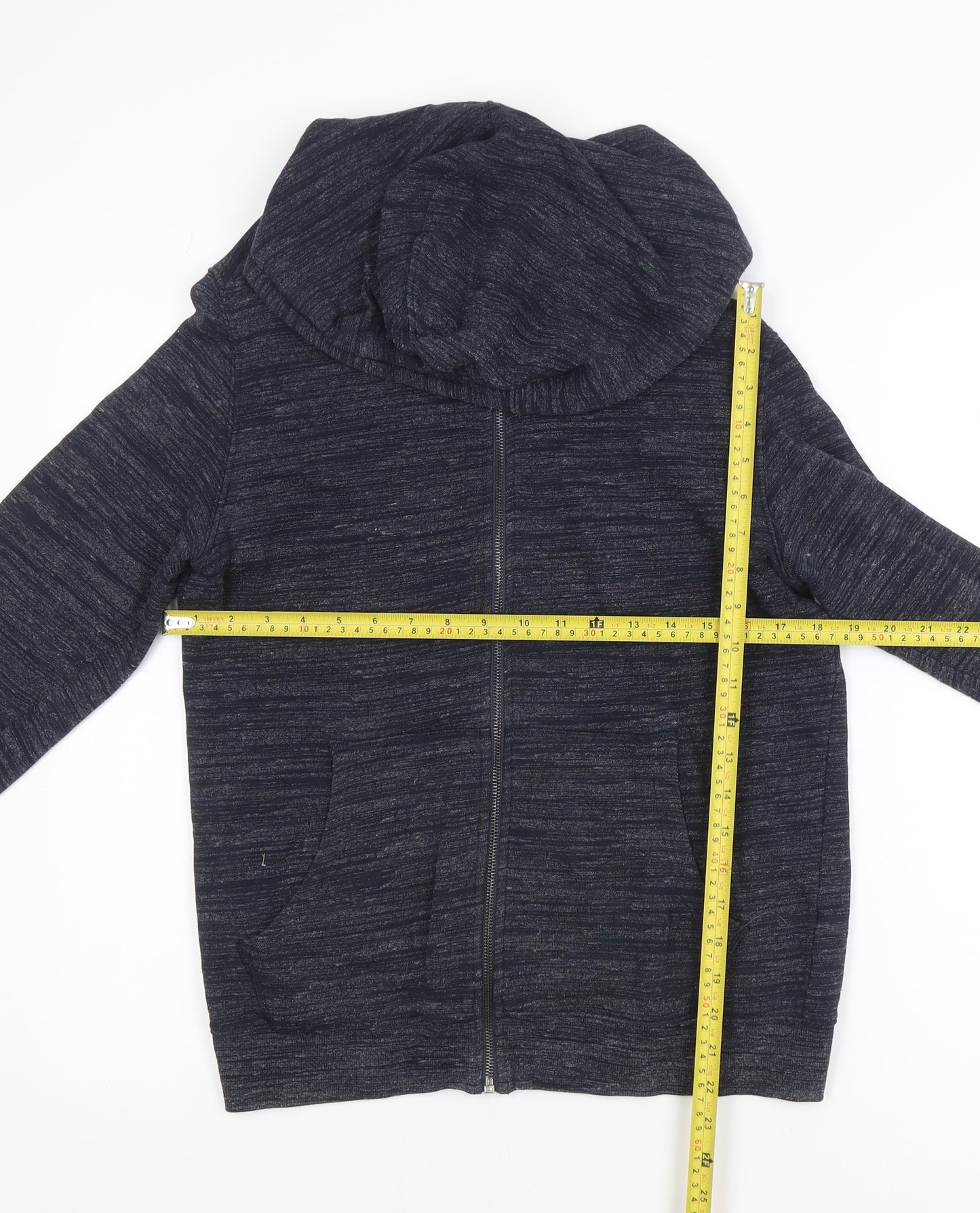 Zara Men Blue M Hooded Cotton Full Zip Casual Jacket