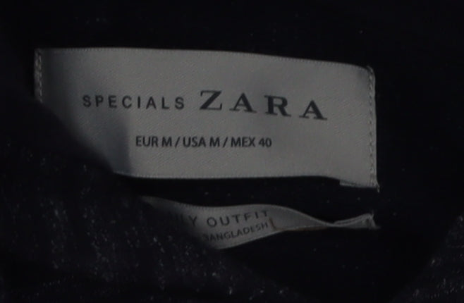 Zara Men Blue M Hooded Cotton Full Zip Casual Jacket