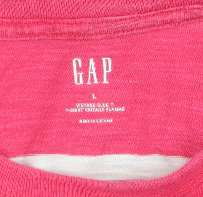 GAP Women's Pink White Striped Cotton Basic T-Shirt Size L