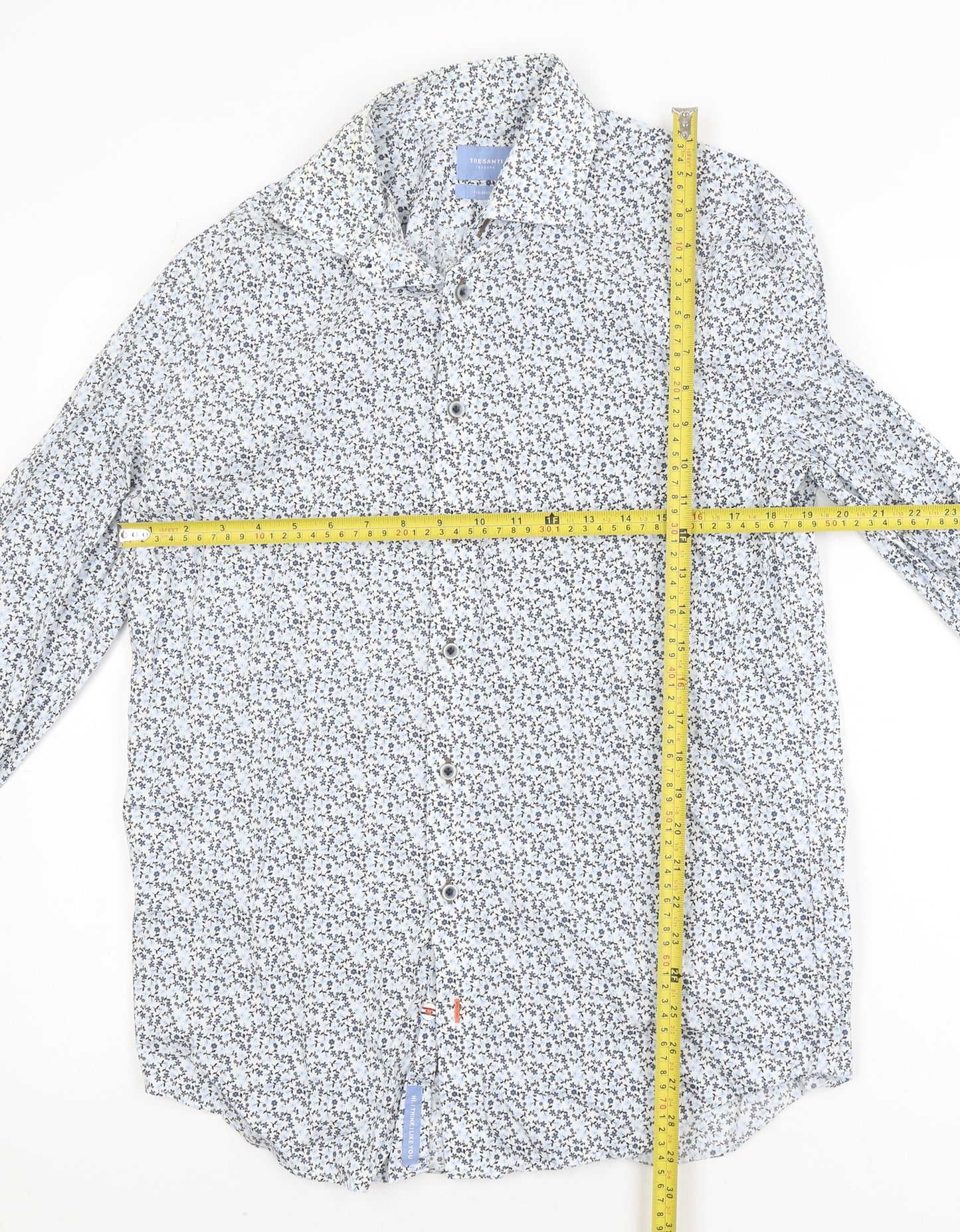 Tresanti Women Blue Floral Cotton Long Sleeve Button-Up Shirt Size 16