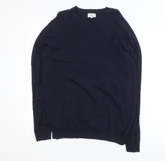 Next Men's Blue Cotton Blend Crew Neck Jumper Size M