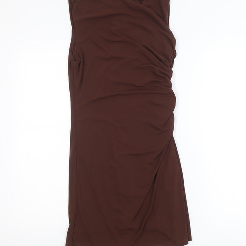 Zara Women Brown Sleeveless Ruched Bodycon Knee Length Dress Size 12