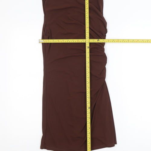 Zara Women Brown Sleeveless Ruched Bodycon Knee Length Dress Size 12