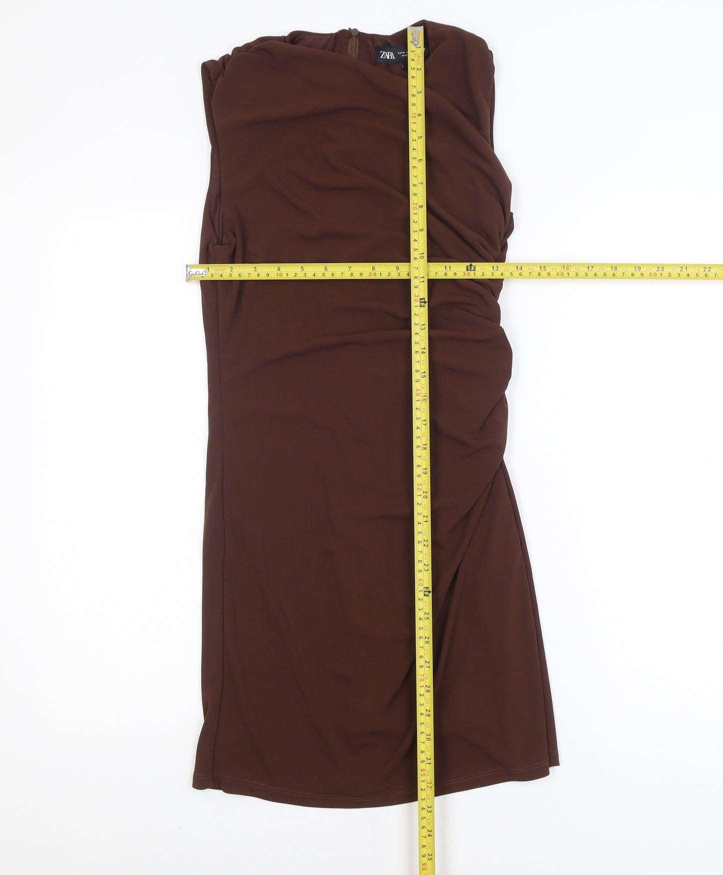 Zara Women Brown Sleeveless Ruched Bodycon Knee Length Dress Size 12