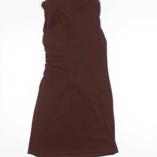 Zara Women Brown Sleeveless Ruched Bodycon Knee Length Dress Size 12