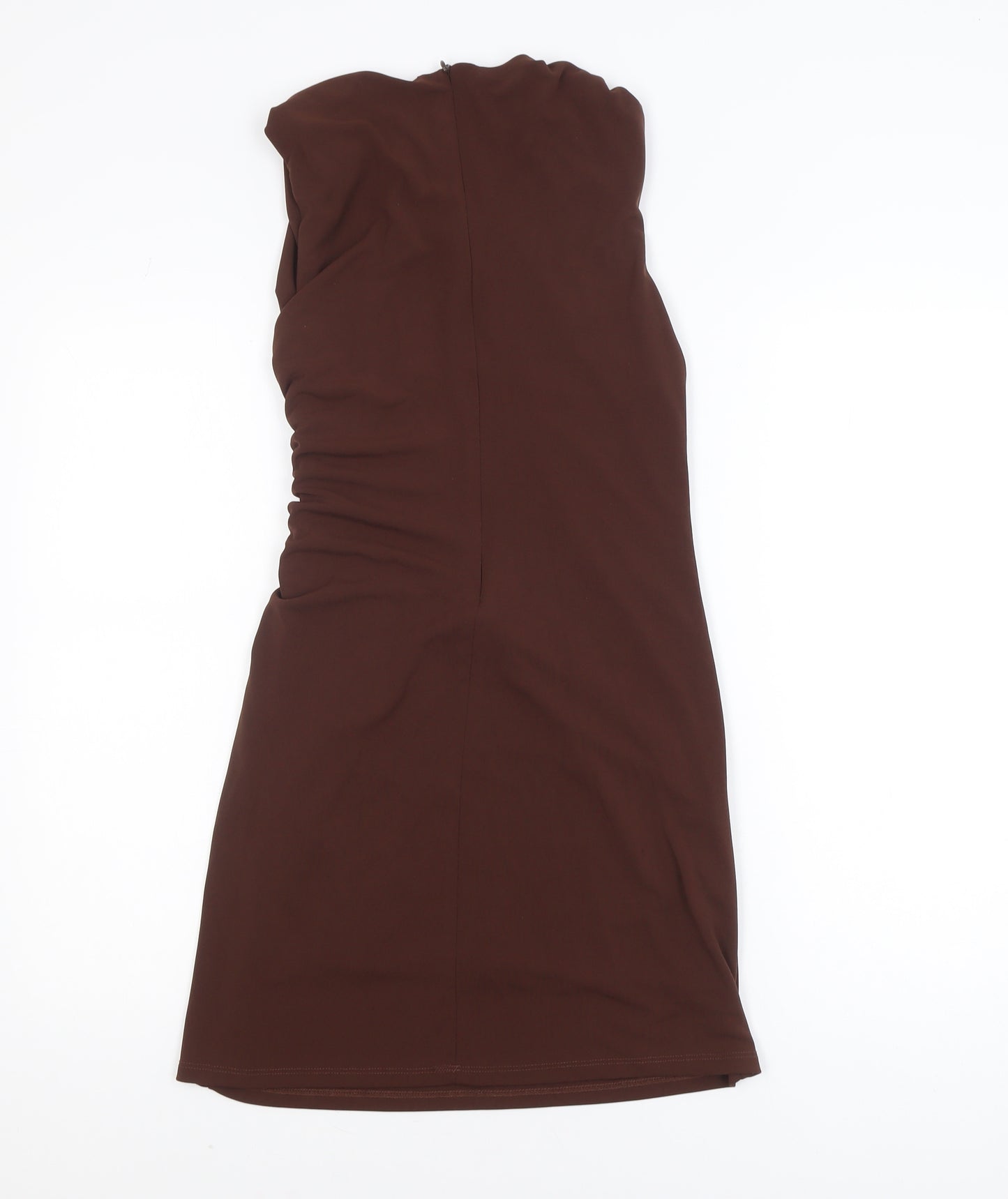 Zara Women Brown Sleeveless Ruched Bodycon Knee Length Dress Size 12