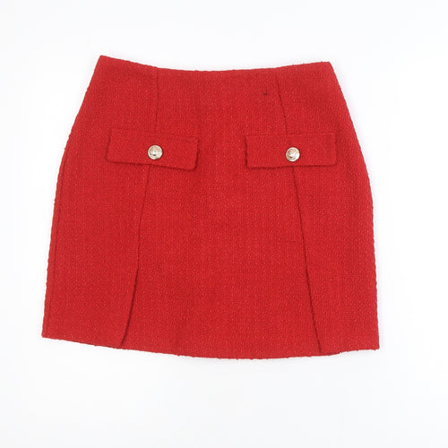 Dunnes Women Red Tweed Short Skirt Size 10 High Waist