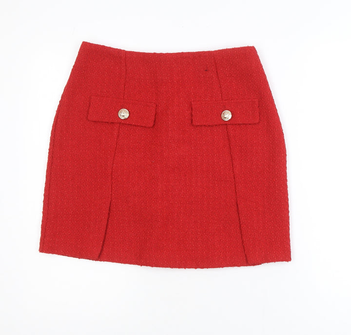 Dunnes Women Red Tweed Short Skirt Size 10 High Waist