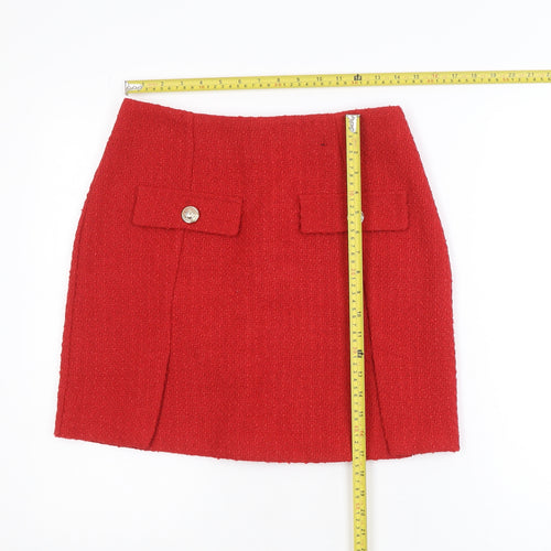 Dunnes Women Red Tweed Short Skirt Size 10 High Waist