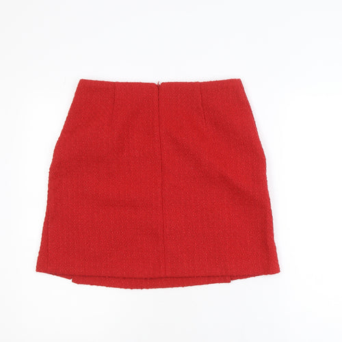 Dunnes Women Red Tweed Short Skirt Size 10 High Waist