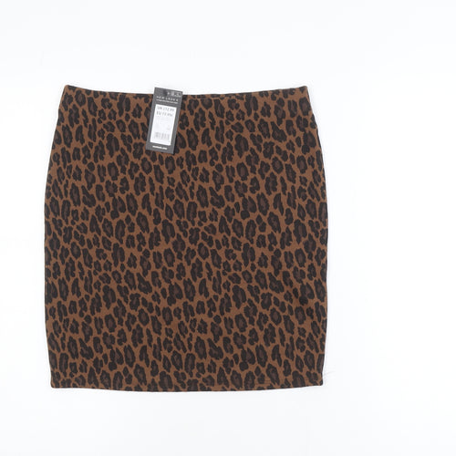 New Look Women Brown Animal Print Pencil Skirt Size 12