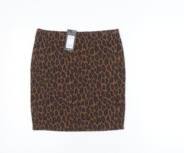 New Look Women Brown Animal Print Pencil Skirt Size 12