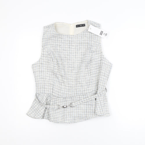 F&F Women’s Multicoloured Tweed Peplum Blouse UK 14 Sleeveless Classic