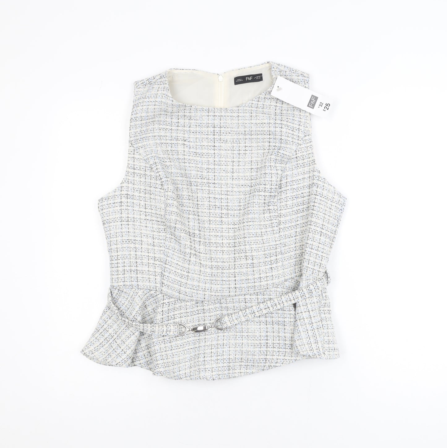 F&F Women’s Multicoloured Tweed Peplum Blouse UK 14 Sleeveless Classic