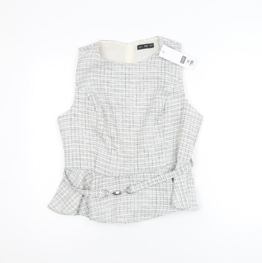 F&F Women’s Multicoloured Tweed Peplum Blouse UK 14 Sleeveless Classic