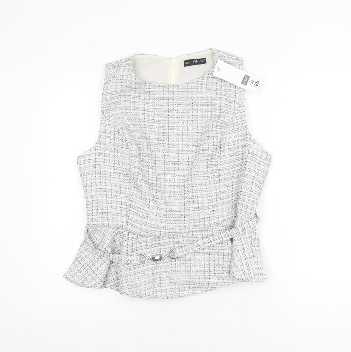 F&F Women’s Multicoloured Tweed Peplum Blouse UK 14 Sleeveless Classic
