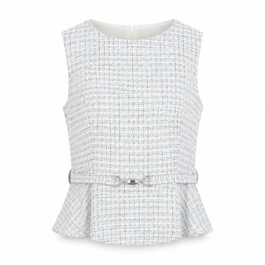 Front view of F&F Women’s Multicoloured Tweed Peplum Blouse UK 14 Sleeveless Classic