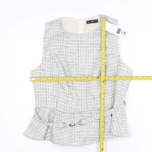 F&F Women’s Multicoloured Tweed Peplum Blouse UK 14 Sleeveless Classic