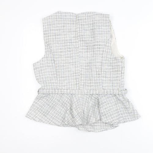 F&F Women’s Multicoloured Tweed Peplum Blouse UK 14 Sleeveless Classic
