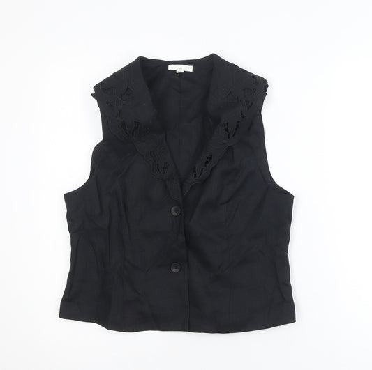 H&M Women’s Black Linen Sleeveless Collared Blouse Size 14