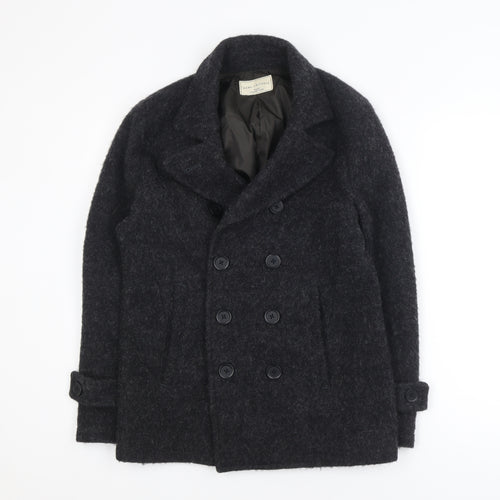 Nano Universe Men's Black Wool Blend Pea Coat Size S