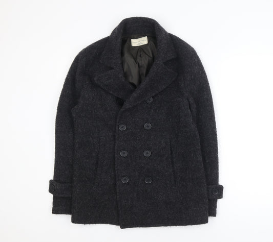 Nano Universe Men's Black Wool Blend Pea Coat Size S