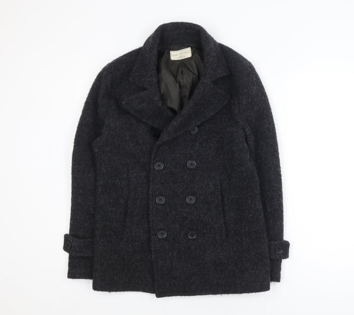 Nano Universe Men's Black Wool Blend Pea Coat Size S
