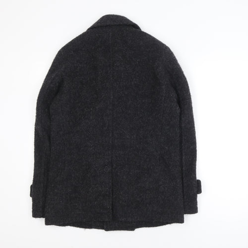 Nano Universe Men's Black Wool Blend Pea Coat Size S
