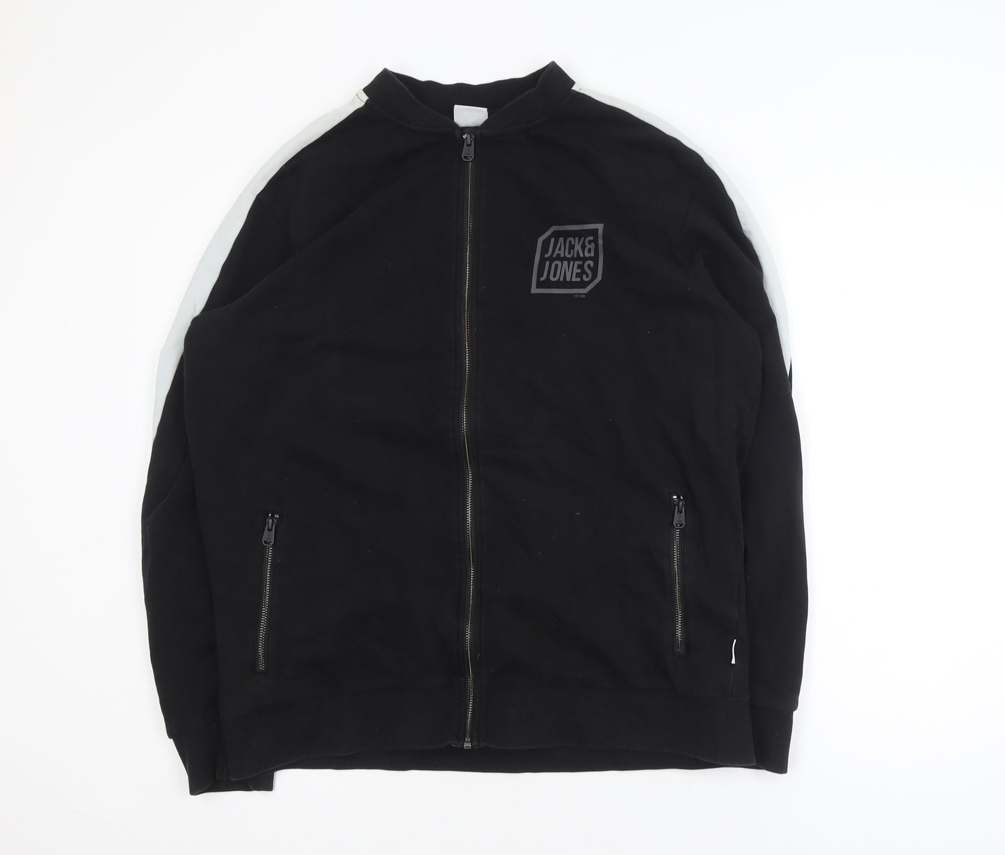 Jack & Jones Men’s Black XL Track Jacket Cotton Blend Full Zip