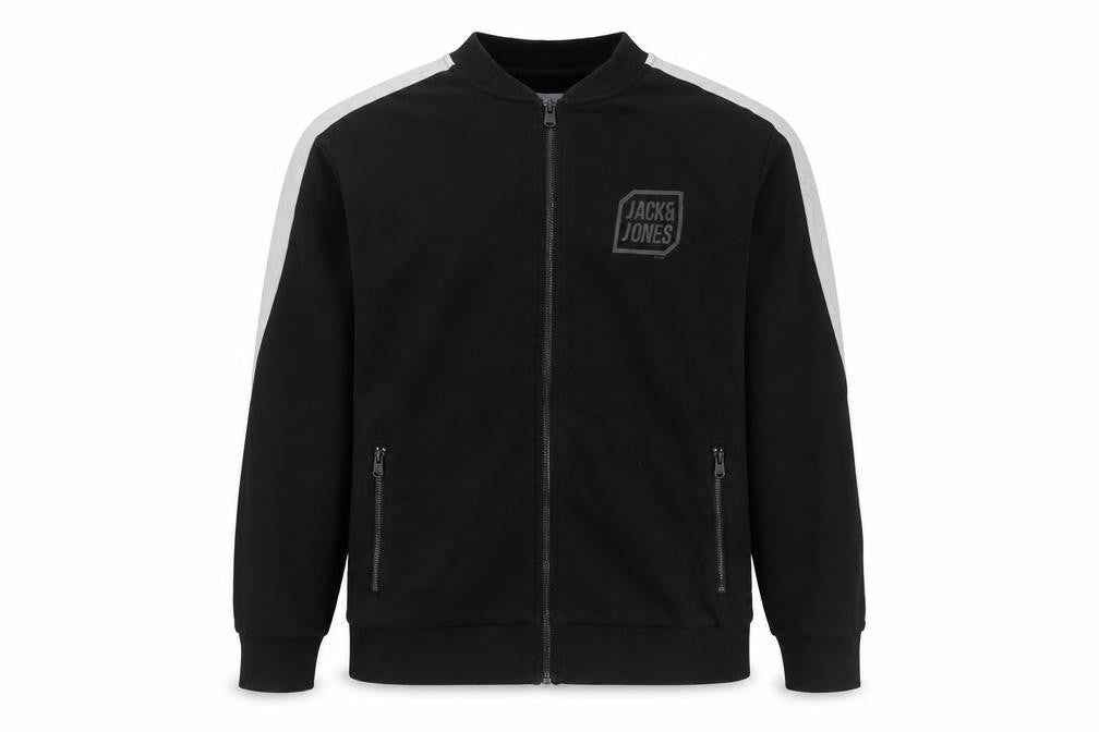 Front view of Jack & Jones Men’s Black XL Track Jacket Cotton Blend Full Zip