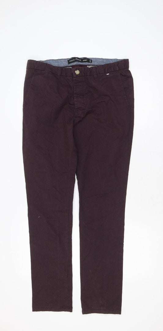 Denim Co Mens Burgundy Skinny Chino Trousers W33 L32 Cotton Blend