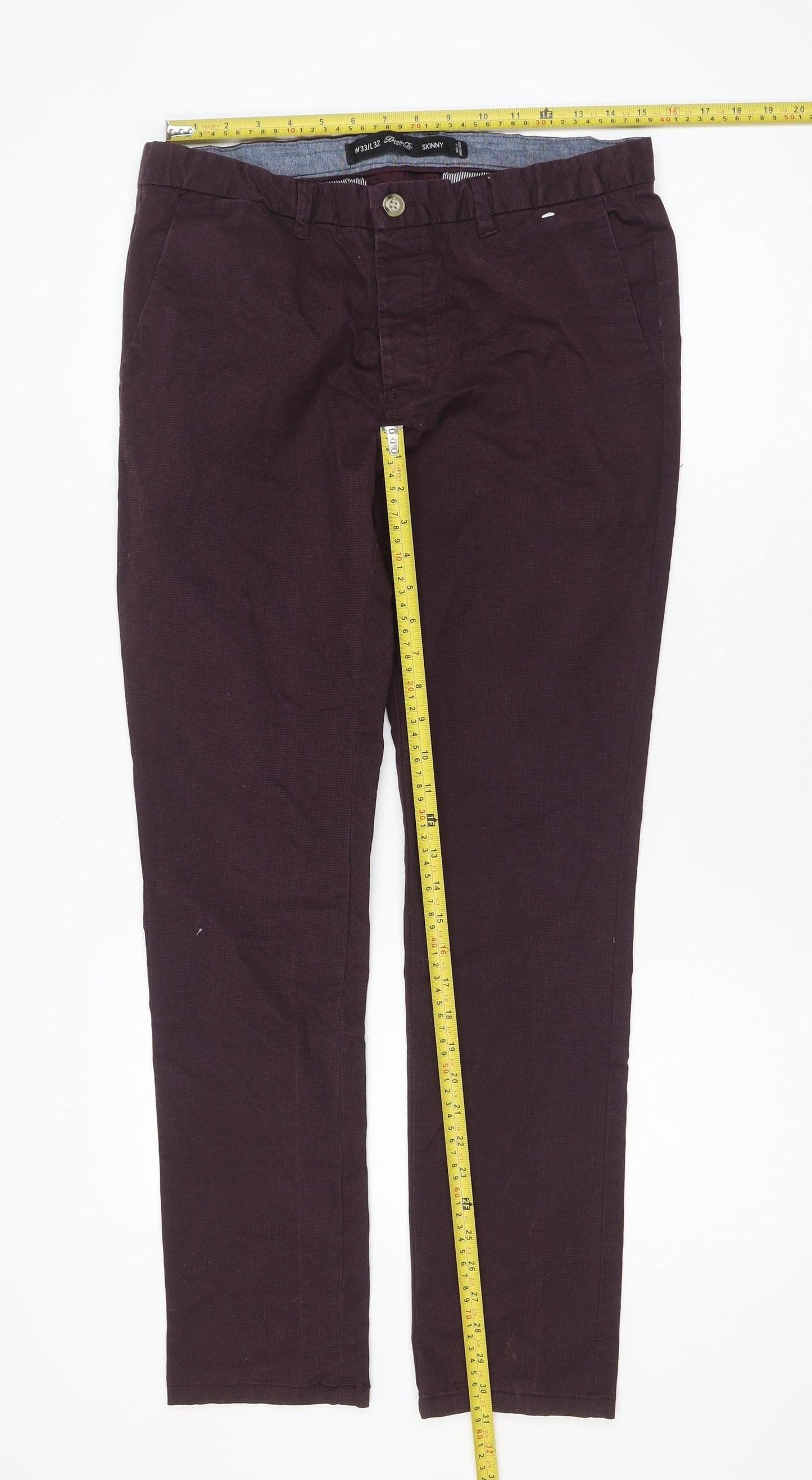 Denim Co Mens Burgundy Skinny Chino Trousers W33 L32 Cotton Blend